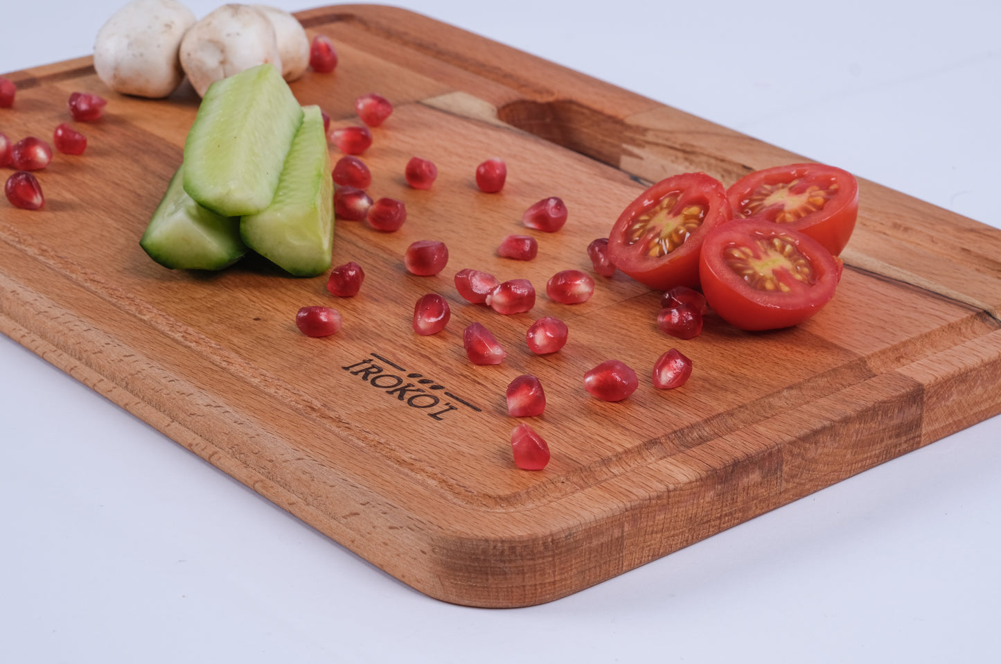 İROKO'L Premium Ahşap Kesme ve Sunum Tahtası 33x23cm Masif Kayın Mutfak Doğrama Bloğu