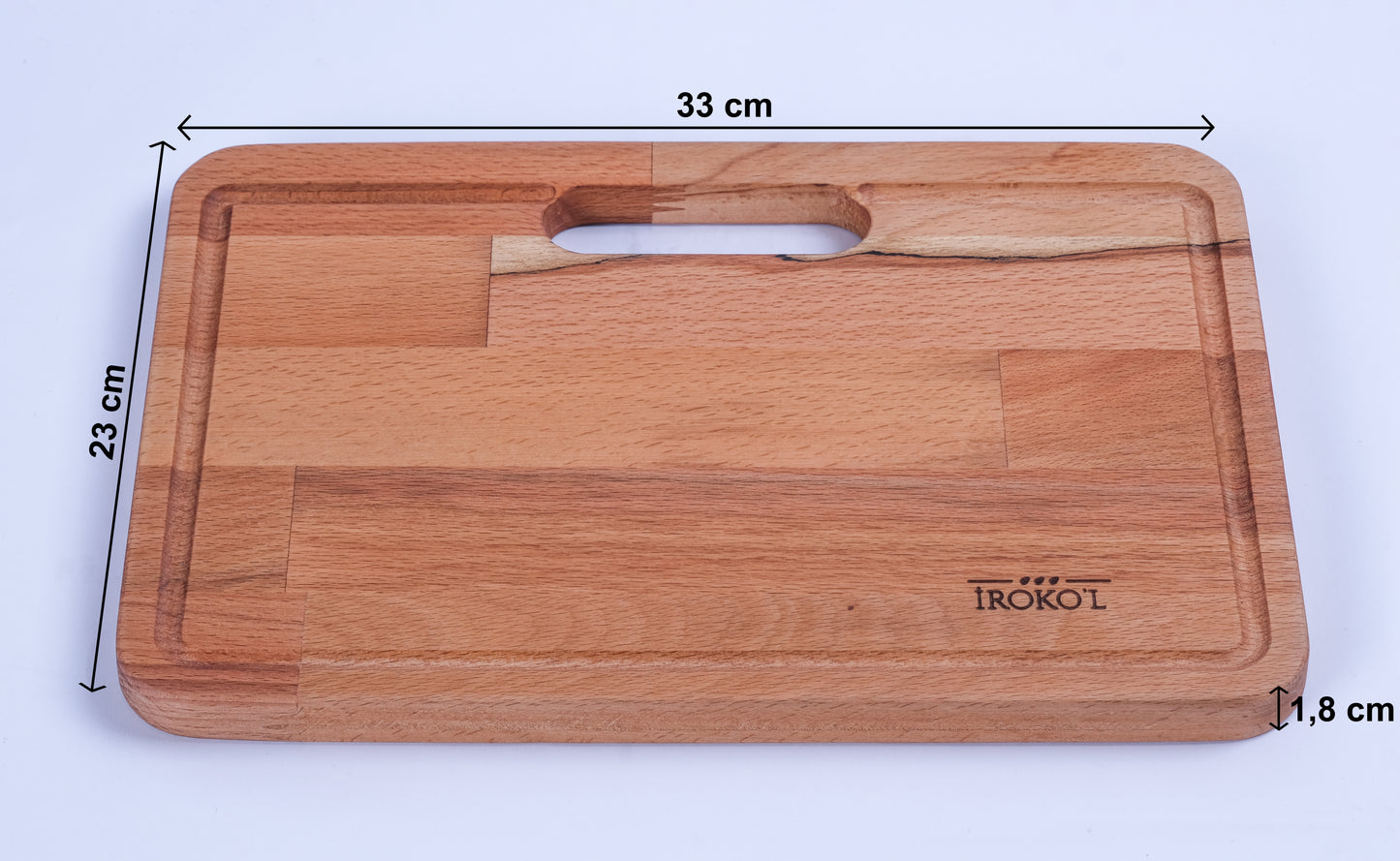 İROKO'L Premium Ahşap Kesme ve Sunum Tahtası 33x23cm Masif Kayın Mutfak Doğrama Bloğu