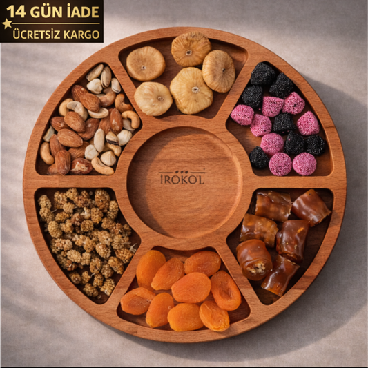 El Yapımı Ahşap Çerezlik | Bölmeli Sunum Tabağı 28 cm