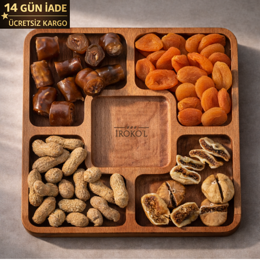 El Yapımı Ahşap Çerezlik – 5 Bölmeli Sunum Tabağı