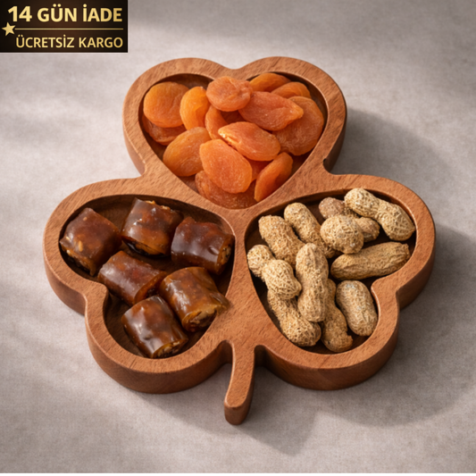 El Yapımı Ahşap Çerezlik – Yonca Sunum Tabağı