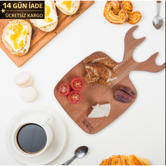 İROKO’L Geyik Saplı Kayın Ağacı Ahşap Sunum & Kesme Tahtası – 30x18 cm | Doğal, Gıdaya Uygun